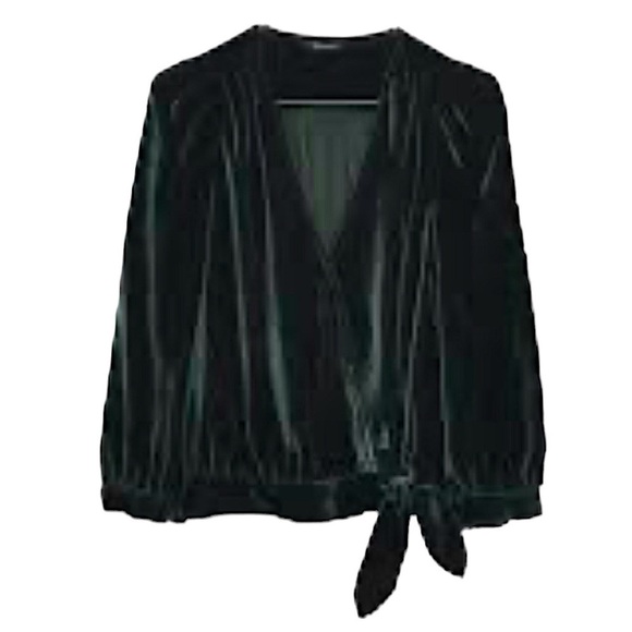Madewell Velvet Wrap Top Plunge V Neck in Green Size Small - Picture 1 of 15